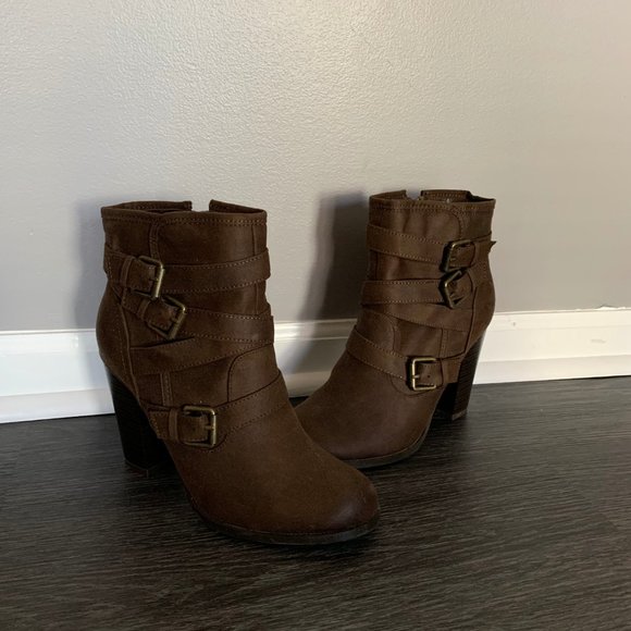 Shoes - Brown Ankle Boots with Buckles. Never Worn.